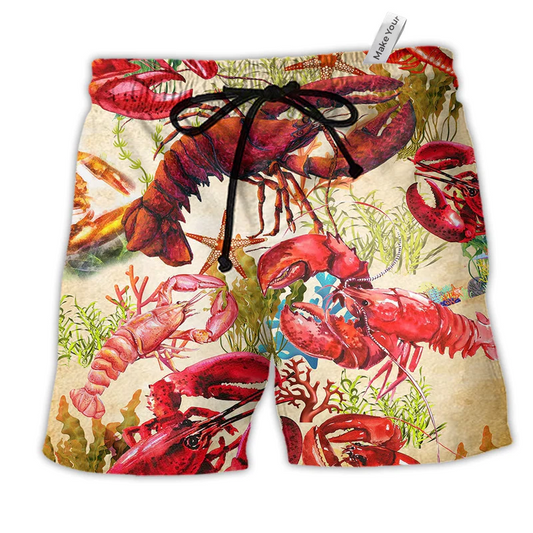 Shrimp Animals Shrimp Red Hawaiian Print Beach Shorts For Tropical Coastal Getaways