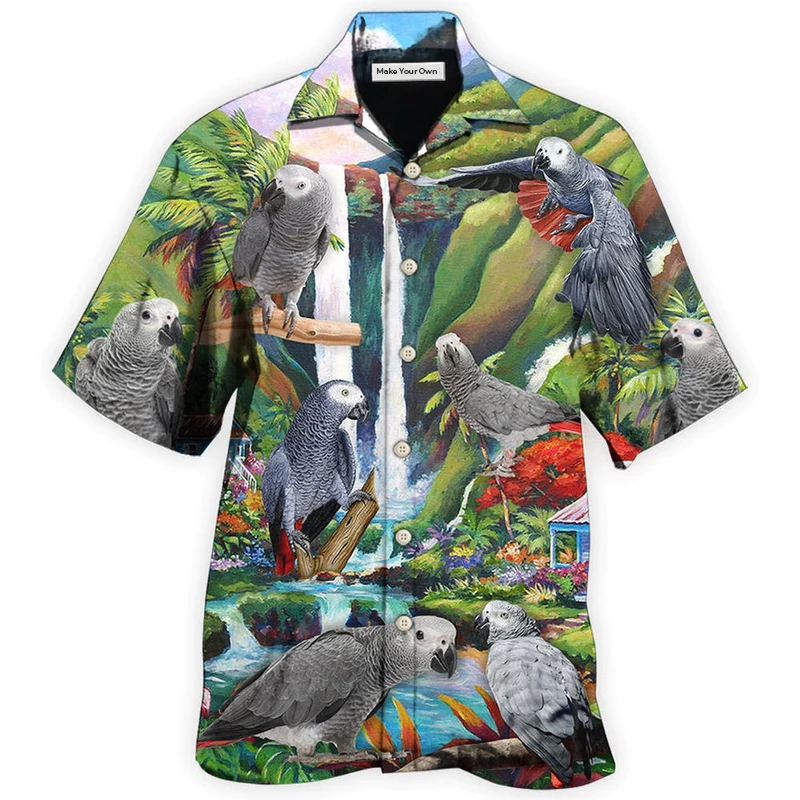 Gray Parrot African Hawaiian Shirt For Beach Parties And Weekend Getaways
