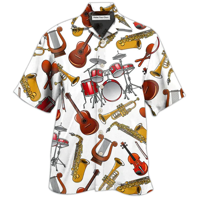 White Music Hawaiian Shirt Design View For Casual Summer Styling