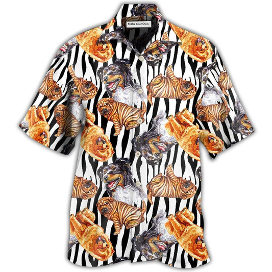 Black Dogs Striped Hawaiian Shirt Design View For Casual Summer Styling