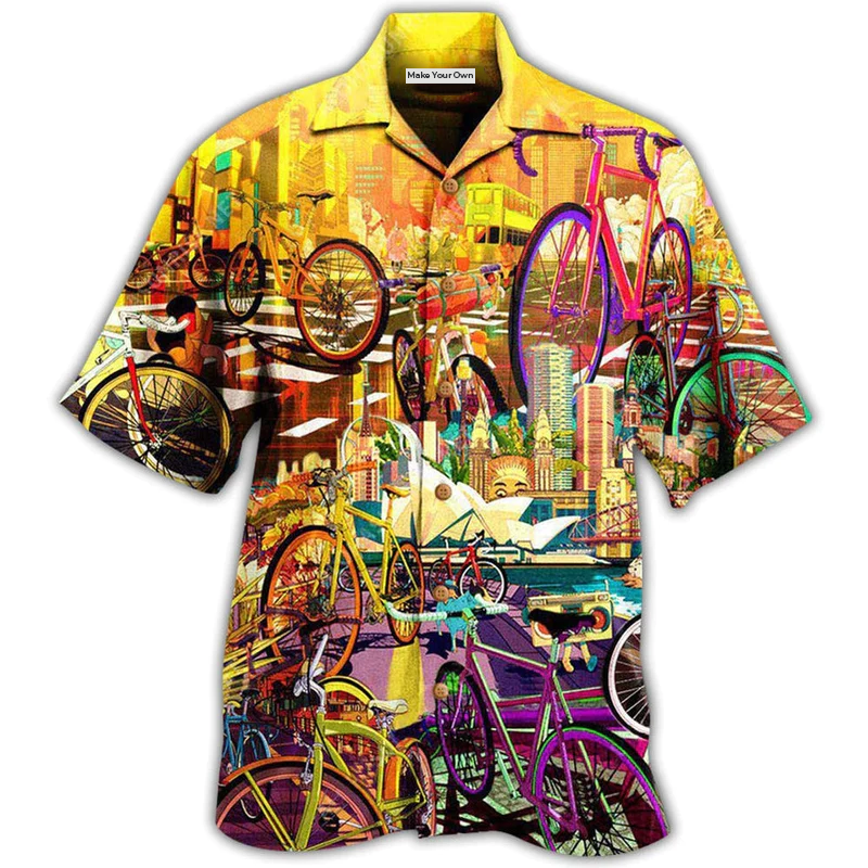 Bicycle Anywhere Hawaiian Shirt Artwork Detail For Resort Trips And Outdoor Activities