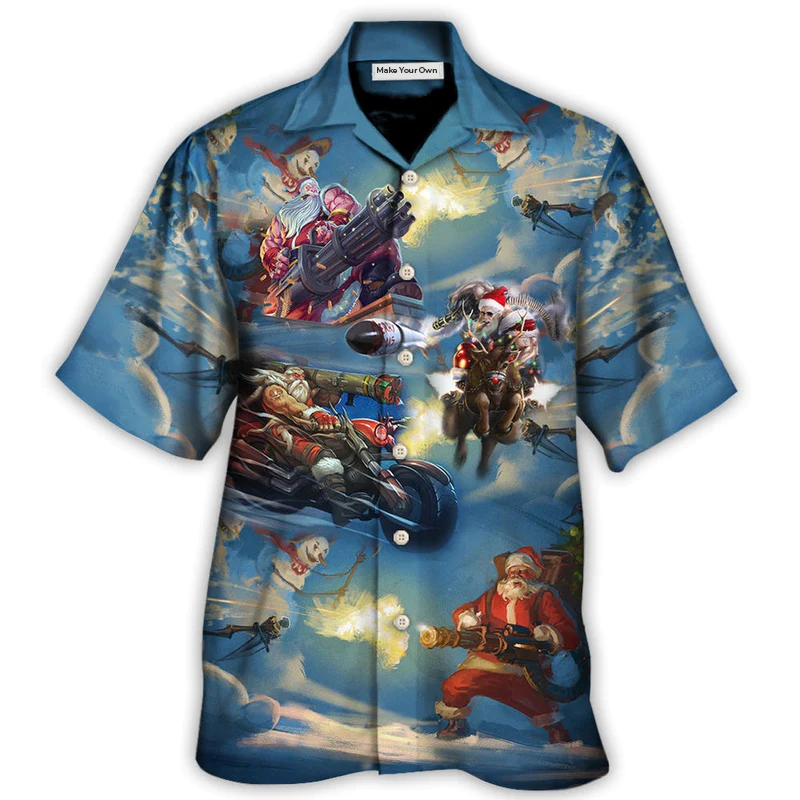 Western Christmas Santa Fight Hawaiian Shirt Design Detail For Sunny Adventures And Casual Wear