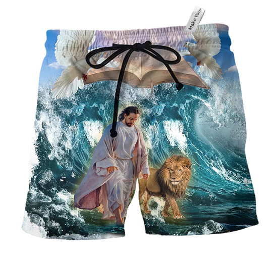 Christian Faith Lion Beach Shorts For Tropical Holidays And Versatile Outdoor Wear