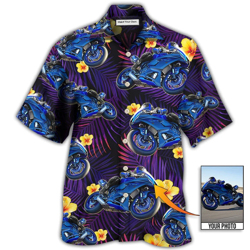 Tropical Motorcycle Trooper Custom Photo Hawaiian Shirt Artwork View For Weekend Travel And Beach Style