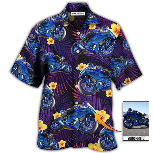 Tropical Motorcycle Trooper Custom Photo Hawaiian Shirt Artwork View For Weekend Travel And Beach Style