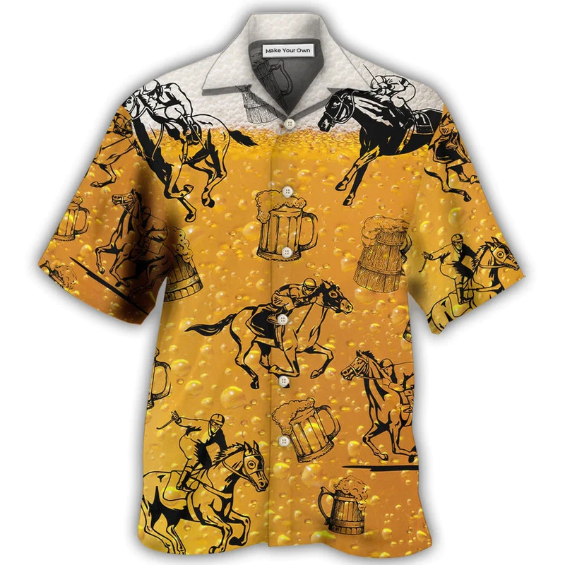 Horse Racing Beer Hawaiian Shirt Artwork View For Weekend Travel And Beach Style
