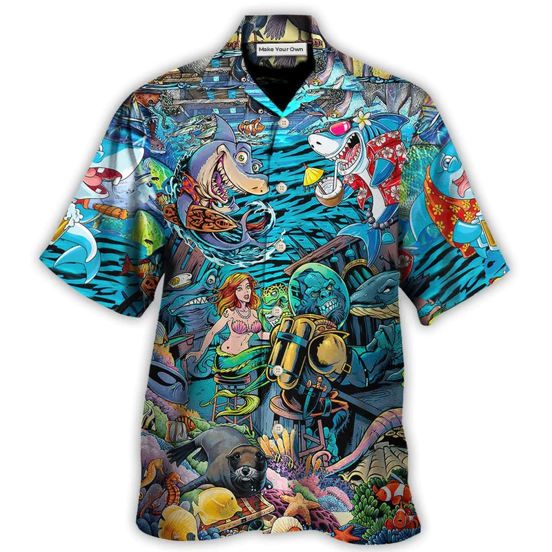 Shark Bar Animal Underwater Hawaiian Shirt For Vacation Days And Relaxed Coastal Outings