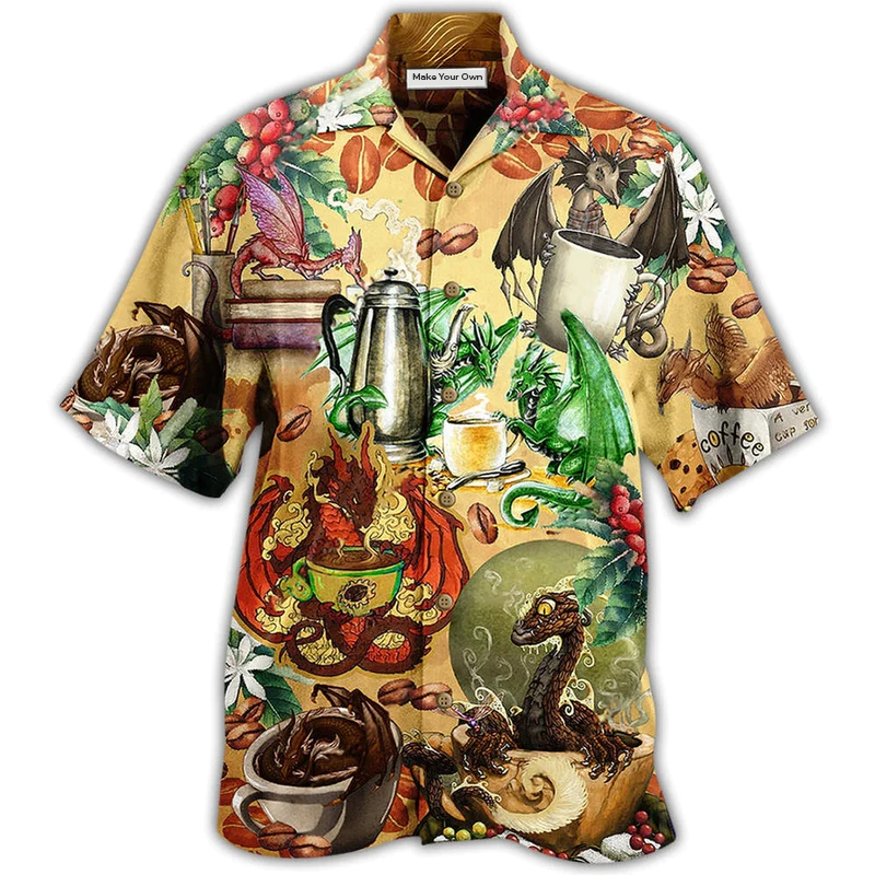 Dragon Coffee Hawaiian Shirt Artwork Detail For Tropical Trips And Casual Outings