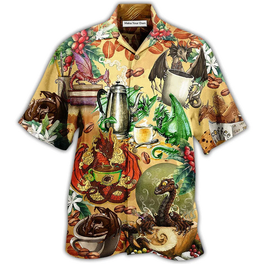 Dragon Coffee Hawaiian Shirt Artwork Detail For Tropical Trips And Casual Outings