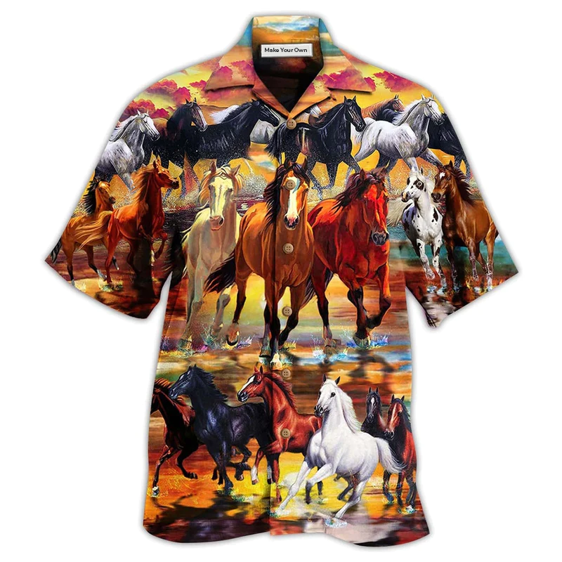 Horse Run Hawaiian Shirt For Coastal Adventures And Warm Weather Wear