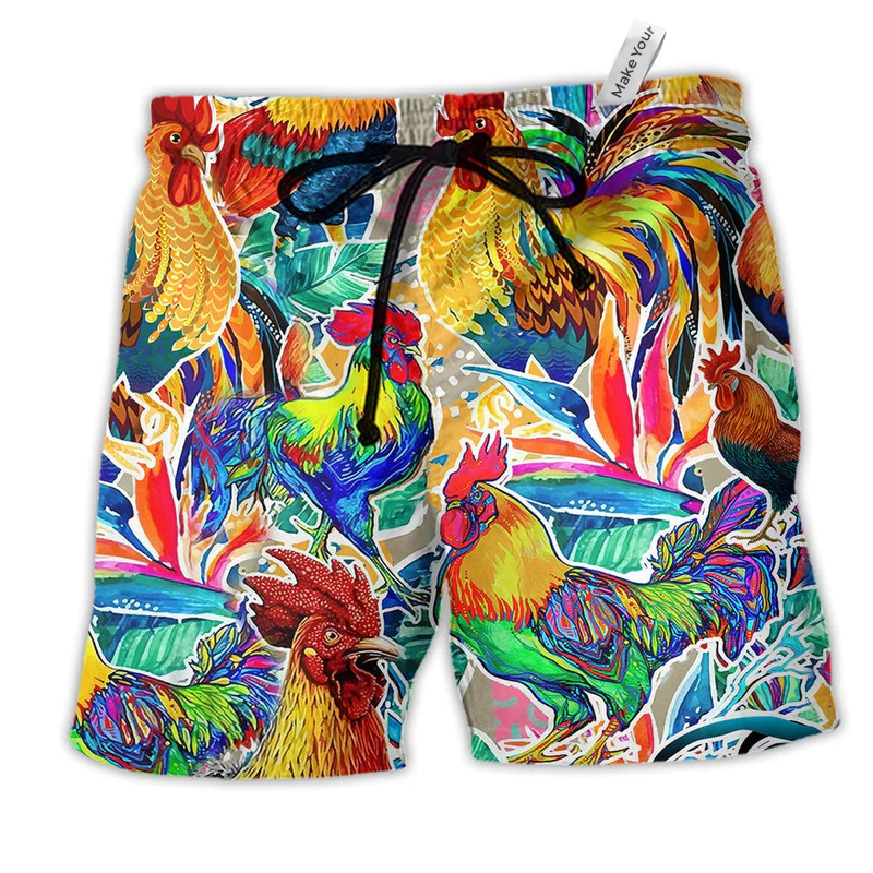 Chicken Stronger Love Farm Hawaiian Print Beach Shorts For Pet Lover Outdoor Comfort