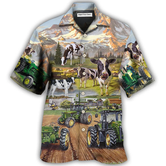 Tractor Cow Farm Hawaiian Shirt Design Detail For Sunny Adventures And Casual Wear
