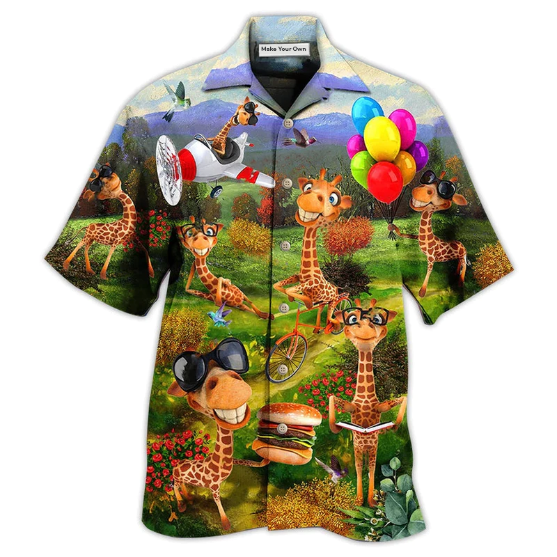 Happy Giraffe Smiling Hawaiian Shirt For Resort Getaways And Comfortable Summer Activities