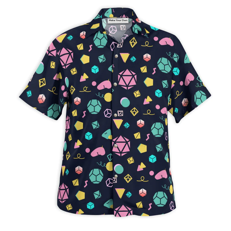 Fantasy Colorful Role Dice Hawaiian Shirt Creative Print View For Warm Weather Events