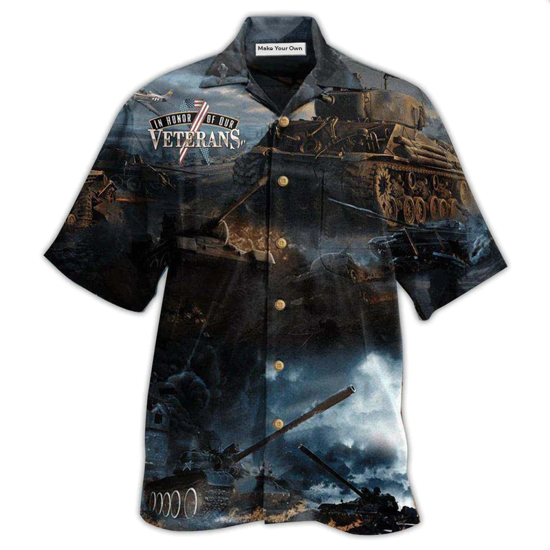Military Tank Tribute Hawaiian Shirt For Tropical Travel Beach Gatherings And Comfortable Wear