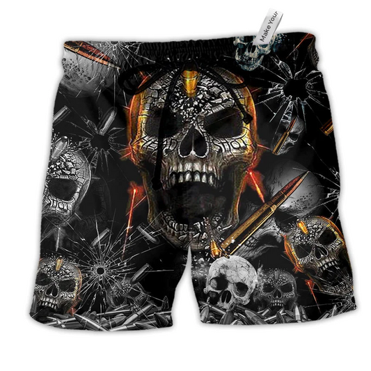 Dark Black Skull Beach Shorts For Weekend Travel And Relaxed Casual Wear