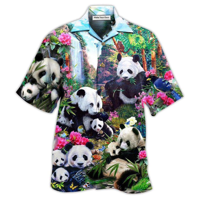 Panda Hug Hawaiian Shirt Design View For Casual Summer Styling