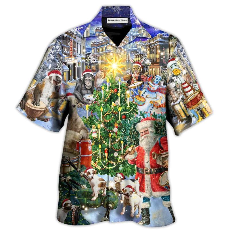 Drum Christmas Happiness Hawaiian Shirt Pattern View For Lightweight Everyday Style
