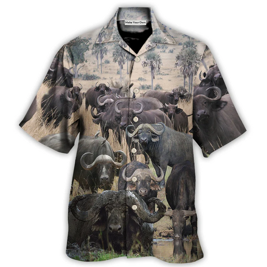 Buffalo Creative Pattern Hawaiian Shirt Print Closeup For Island Holidays