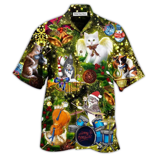Cat Christmas Angel Hawaiian Shirt Artwork View For Weekend Travel And Beach Style