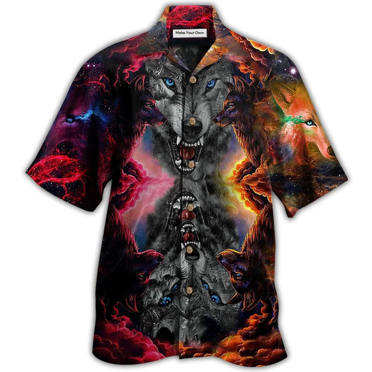 Wolf Darkness Galaxy Sky Hawaiian Shirt Pattern View For Relaxed Warm Weather Outfits