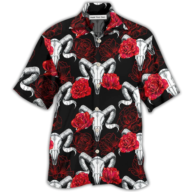 Rose Skull And Ram Hawaiian Shirt For Island Vacation Beach Days And Thoughtful Gifting