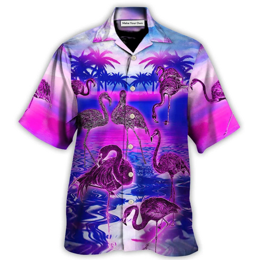 Flamingo Flock Pigeons Hawaiian Shirt For Summer Vacation And Beach Travel