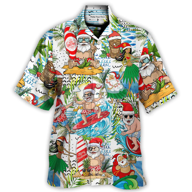 Island Christmas Santa Beach Hawaiian Shirt Design View For Tropical Vacations