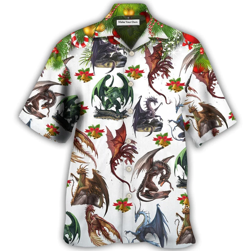 Festive Dragon Christmas Amazing Hawaiian Shirt Design Detail For Sunny Adventures And Casual Wear