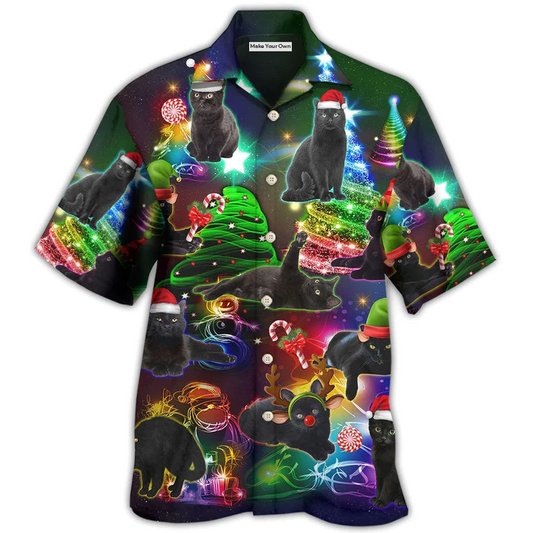 Black Cat Christmas Tree Hawaiian Shirt For Coastal Adventures And Warm Weather Wear