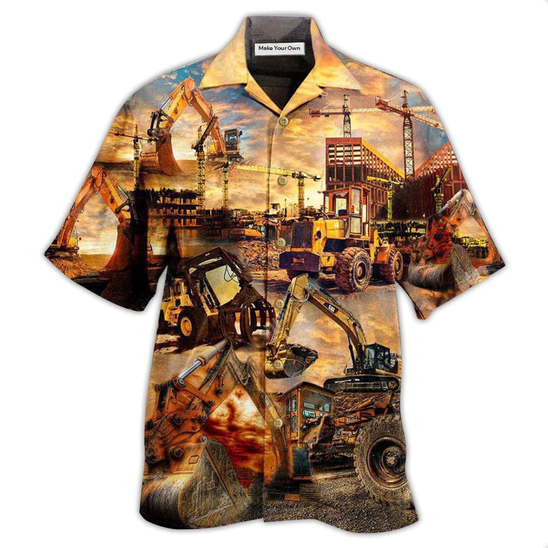 Tractor Build Construction Hawaiian Shirt Pattern Detail For Summer Holidays And Outdoor Fun