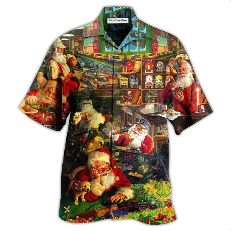 Train Christmas Santa Toys Factory Hawaiian Shirt For Beach Parties And Weekend Getaways