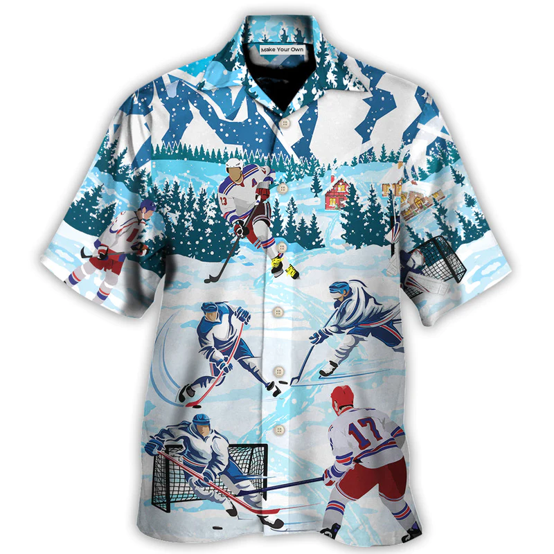 Hockey Ice Sport Hawaiian Shirt Artwork Detail For Resort Trips And Outdoor Activities