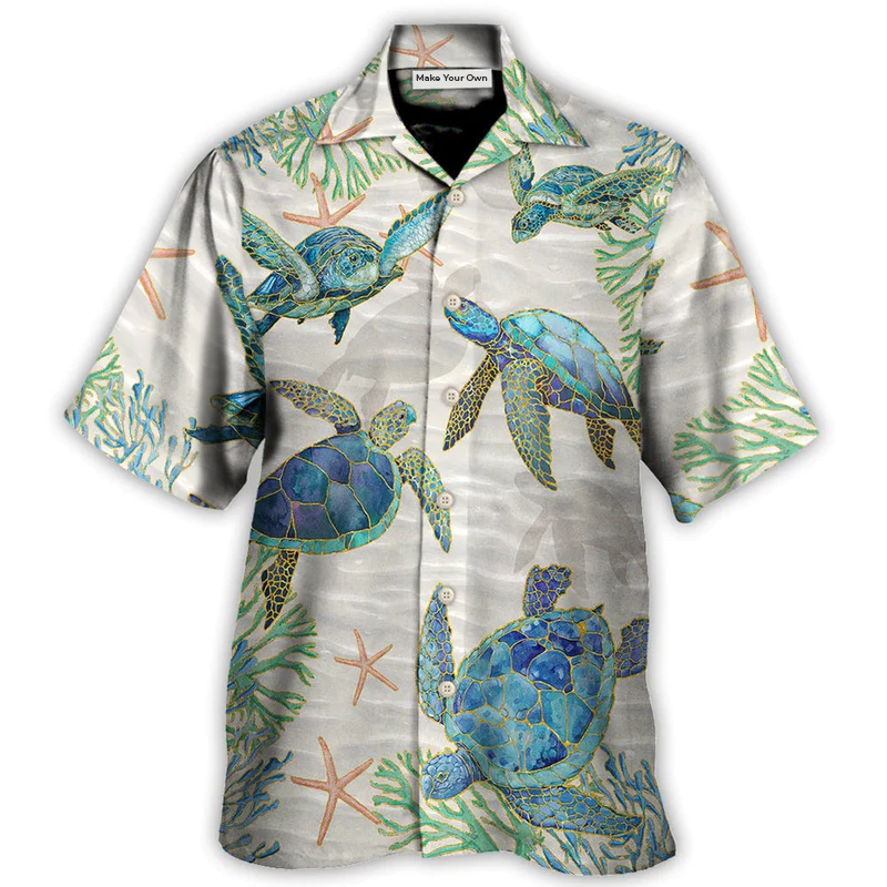 Turtle Peaceful Relaxing Calm Beach Ship Sails Hawaiian Shirt Design View For Outdoor Gatherings