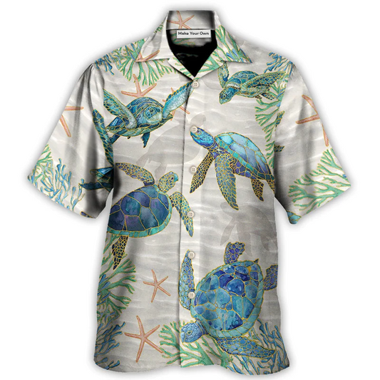 Turtle Peaceful Relaxing Calm Beach Ship Sails Hawaiian Shirt Design View For Outdoor Gatherings