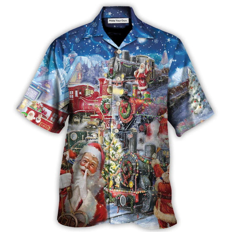 Christmas Train Hawaiian Shirt Tropical Styling View For Coastal Travel
