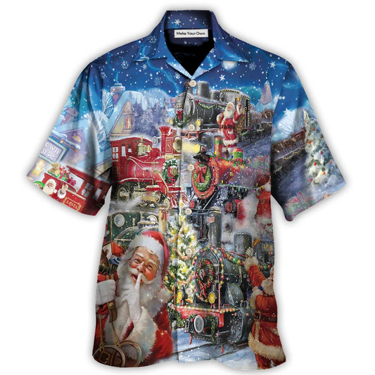 Christmas Train Hawaiian Shirt Tropical Styling View For Coastal Travel