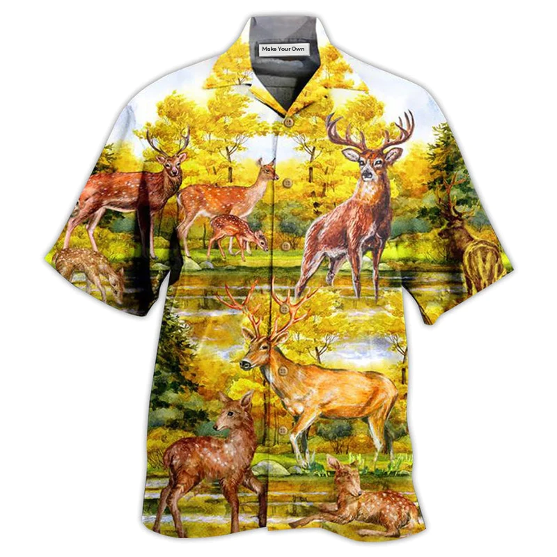 Autumn Deer Hawaiian Shirt For Resort Holidays Beach Travel And Relaxed Casual Fashion