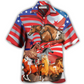 Horse Independence Day American Hawaiian Shirt For Summer Vacation And Beach Travel