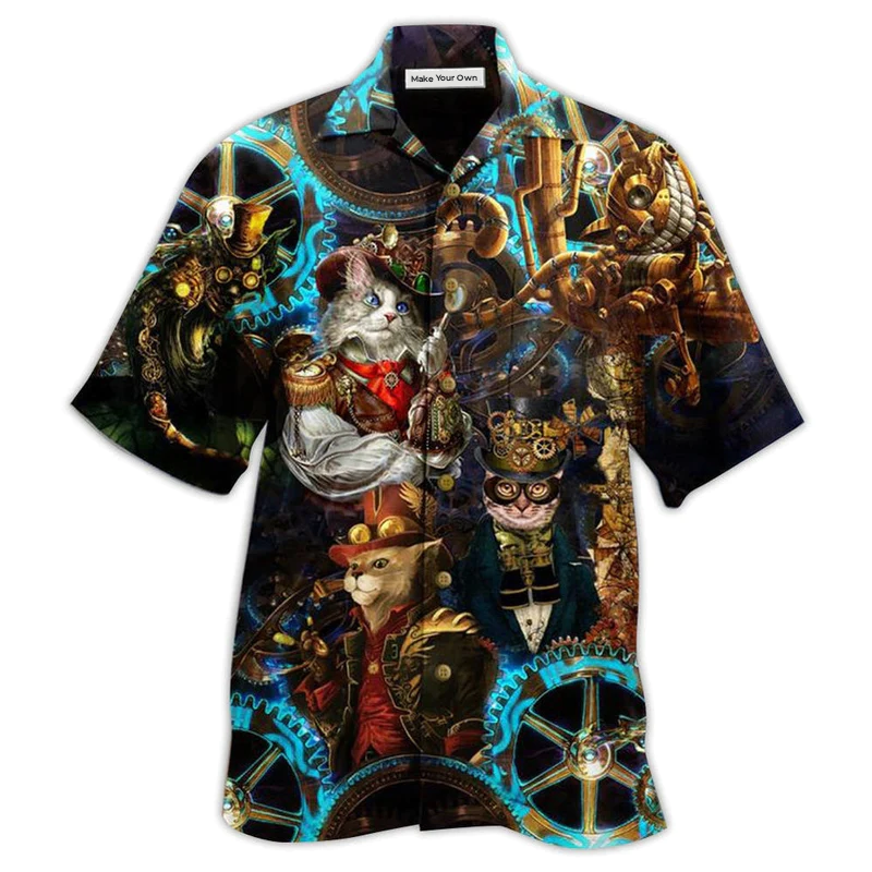 Magical Vintage Cat Machine Hawaiian Shirt For Summer Vacation And Beach Travel