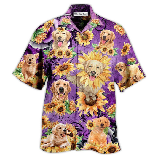 Purple Sunflower Golden Retriever Hawaiian Shirt For Warm Weather Adventures And Everyday Comfort
