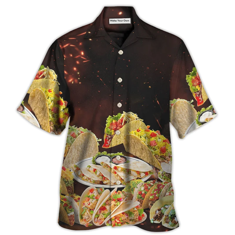Food Tacos Fast Delicious Hawaiian Shirt Pattern View For Relaxed Warm Weather Outfits
