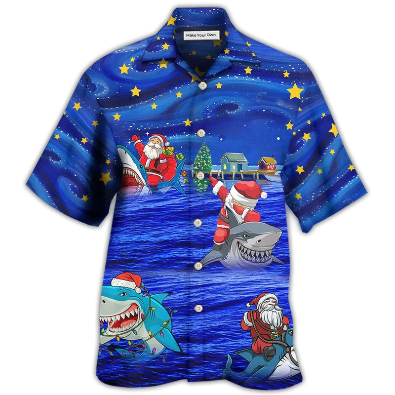 Funny Shark Santa Amazing Christmas Night Star Hawaiian Shirt For Summer Events And Casual Outdoor Wear