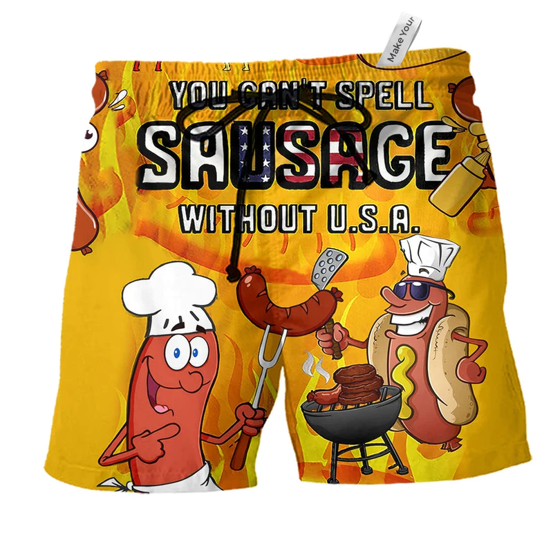 Food Sausage Americana Beach Shorts For Casual Day Trips And Lightweight Summer Style