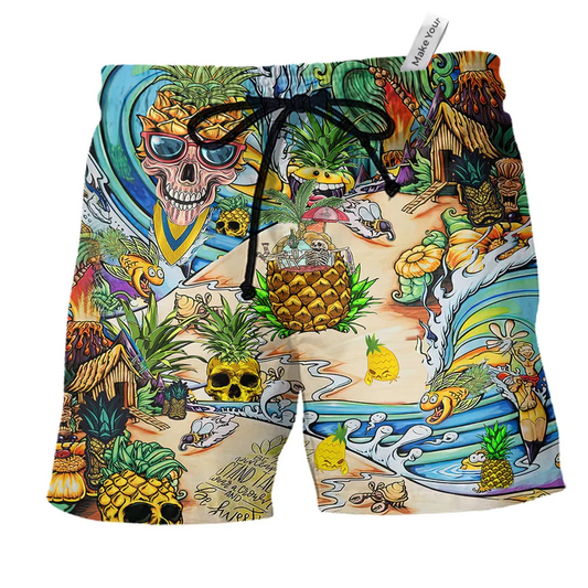 Skull Pineapple Beach Shorts For Tropical Holidays And Comfortable Daily Use