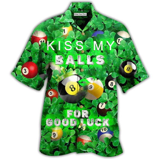 Billiard Kiss Balls Saint Patricks Day Hawaiian Shirt Artwork Detail For Resort Trips And Outdoor Activities
