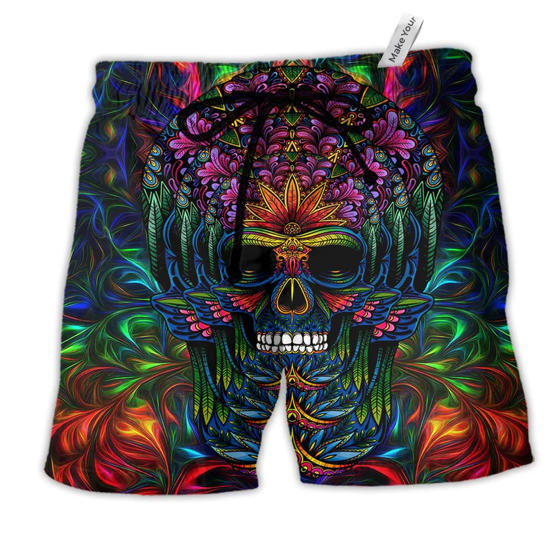 Skull Awesome So Amazing Hawaiian Print Beach Shorts For Distinctive Warm Weather Style