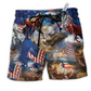 Horse Patriotic America Flag Hawaiian Print Beach Shorts For Warm Weather Holiday Style