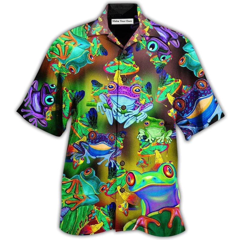 Neon Frog Stunning Hawaiian Shirt Pattern Detail For Summer Holidays And Outdoor Fun