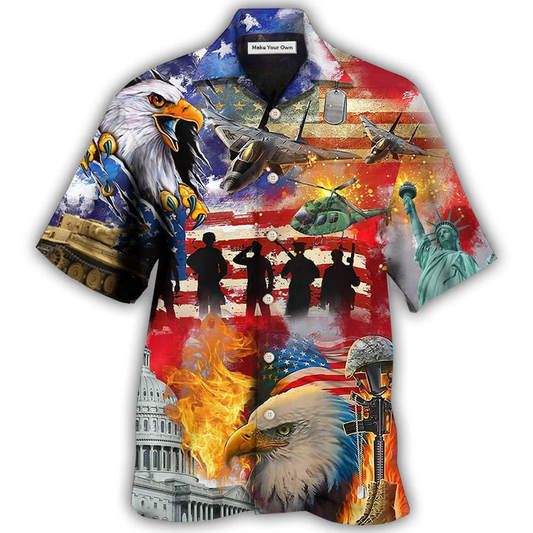 Veteran Independence Day American Hawaiian Shirt Pattern Detail For Summer Holidays And Outdoor Fun